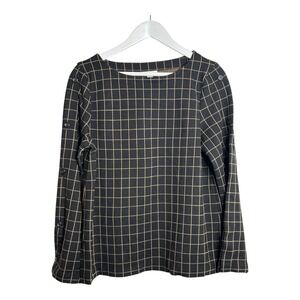 J Jill Ponte Black & Beige Windowpane Top Medium Quiet Luxury Boat Neck Comfort